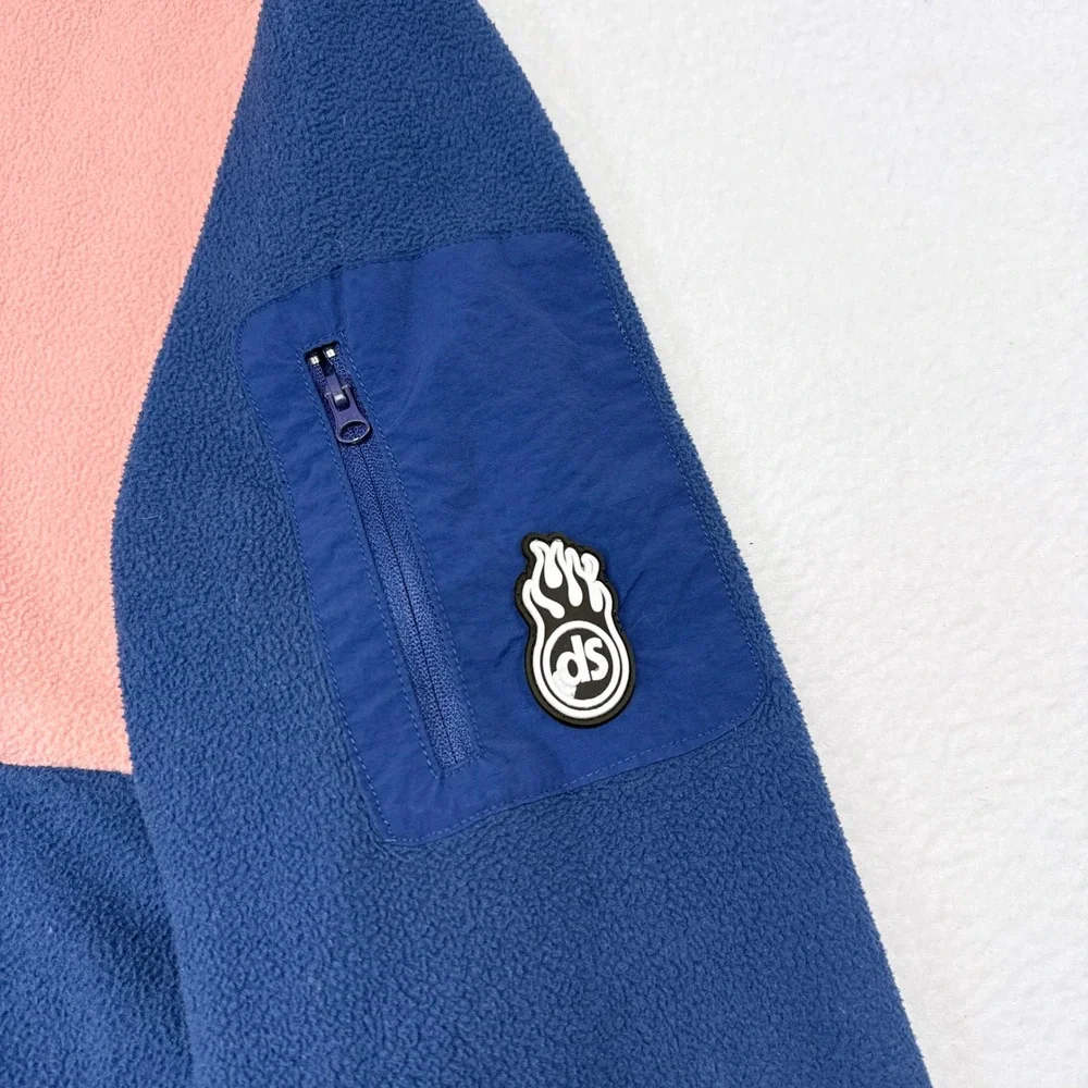 Darkside Snowboards Sweater Mens Size Medium Fleece 1/4‎ Zip Pullover Pink Blue